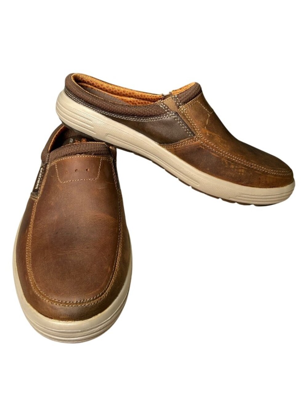 Skechers Porter Vamen Brown Leather Loafer Shoes Men's 10 Memory Foam Slip-On